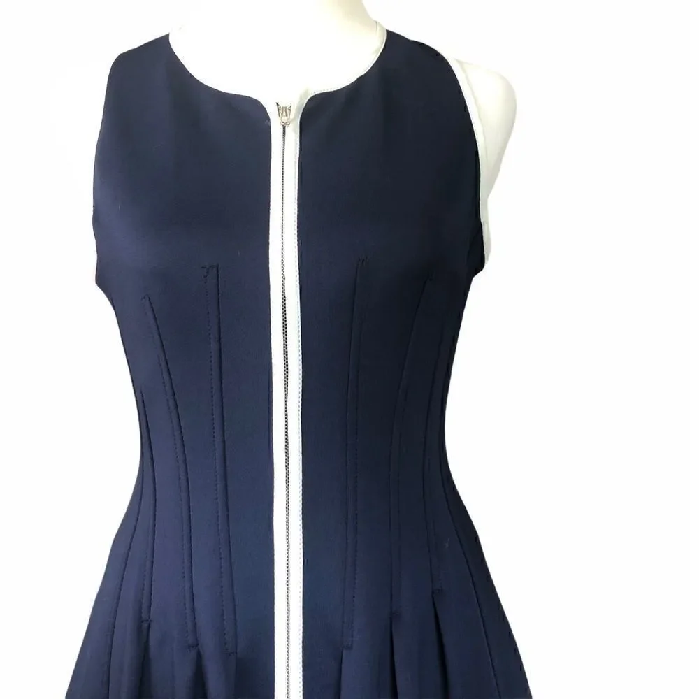 Vintage Betsey Johnson Navy Zipper Front Dress w/ White Piping Sz:6 - Picture 6 of 11